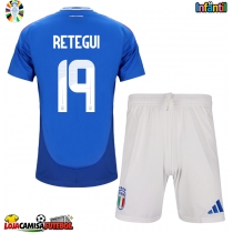 Camisa de Futebol Itália Mateo Retegui #19 Equipamento Principal Infantil Europeu 2024 Manga Curta (+ Calças curtas)